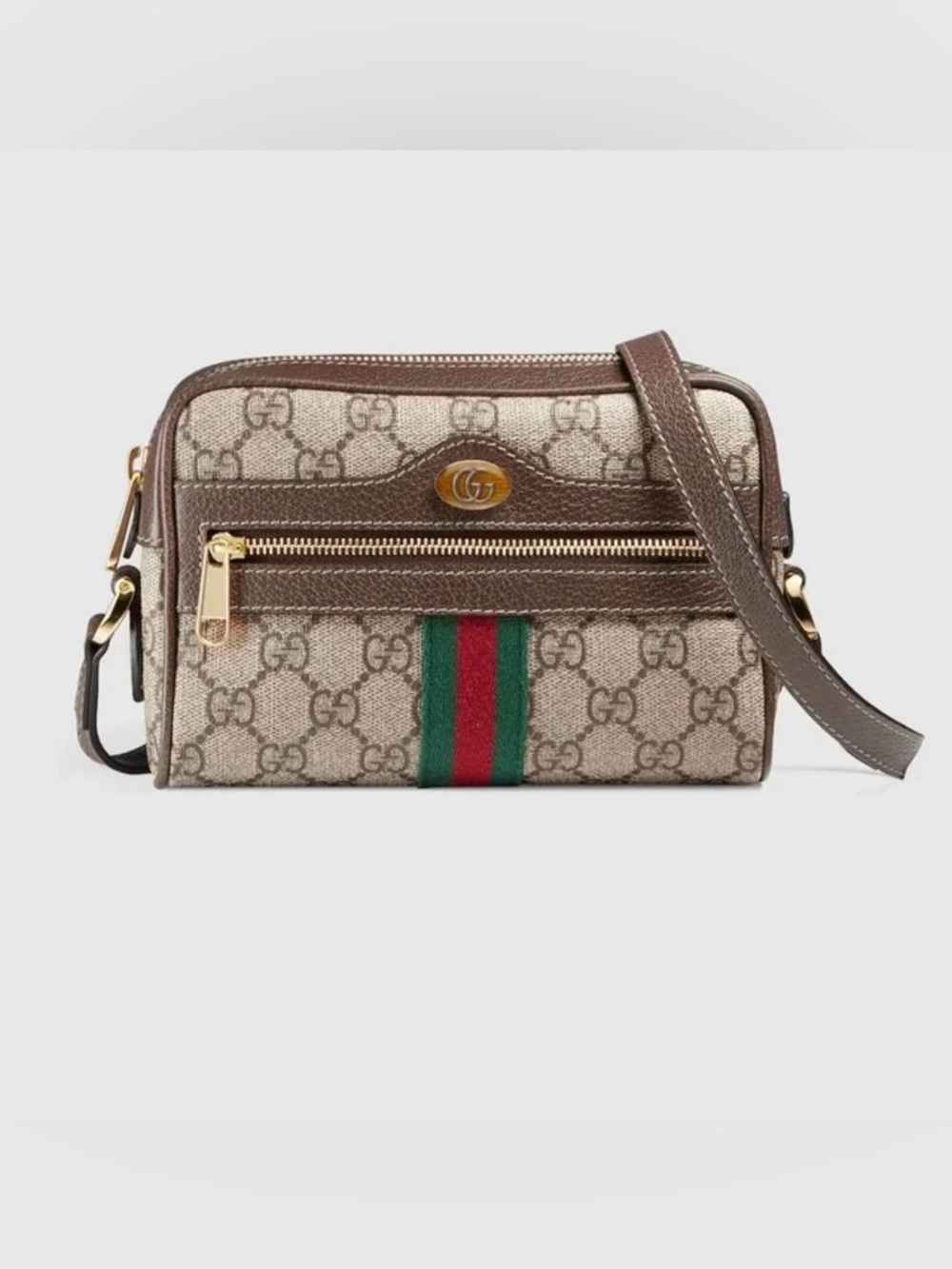Gucci Beige GG Supreme Canvas Mini Crossbody Bag Brown Trim